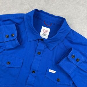 Topo Designs Shirt Men XL Blue Western Yoke Long Sleeve Outdoors Hiking Casual